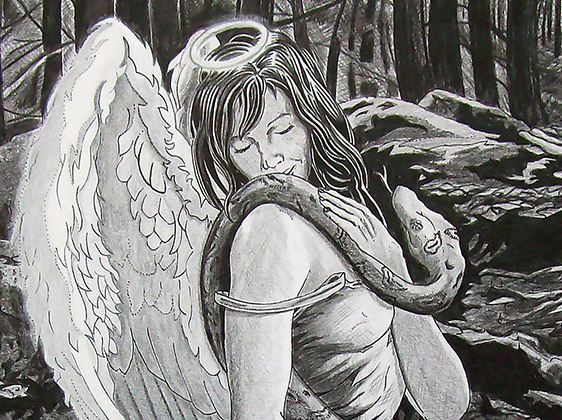 Angel with A Serpent Drawing